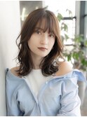 大人かわいい前髪セシルカットココアブラウンフリンジウェーブ