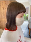 外ハネオン眉ボブ/ぱっつん前髪/アッシュブラック