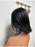 20代30代小顔ゆるふわショートグレージュインナーカラーネイビー