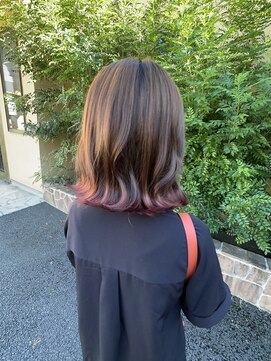 カットウェルズ ラブコオリヤマ 郡山店(Cut Well's Love Koriyama) 裾ブリーチ×ピンクカラー×外ハネミディ【郡山】