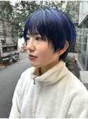 ショート/ネイビー/水色/ケアブリーチ