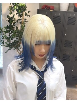 ヲタク(wotaku.) デザインカラー抜きっぱなしブロンドルーツカラーブルーカラー