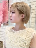 卵型 ミニボブ 切りっぱなしボブ ベージュM20250927