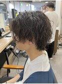 波巻きパーマ+センターパート