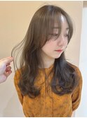 ロングレイヤー 韓国ヘア 顔周りレイヤー グレージュ