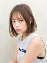 ロイプラスムサシコスギ(Roi+ musashikosugi) 丸みぱっつんボブ/ミルクティーベージュ/シースルーバング