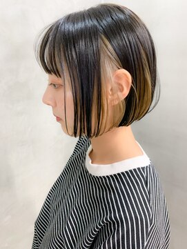 テトヘアー(teto hair) スリークボブ、前下がり、ワイドバング、インナーカラー