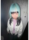 レイヤーロングレイヤーデザインカラーターコイズブルー