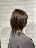 ハイトーンカラーウルフマッシュレイヤーパーマグレージュカラー
