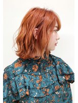 モリオフロムロンドン 大宮店(morio from London)&nbsp;【morio坪井】透明感たっぷりオレンジ×ケアブリーチ×ミディ