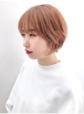 オレンジベージュ丸みショート_厚めバングローライト_ba279244