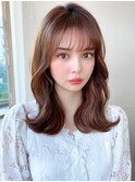 シャギーレイヤーロング韓国ワンホンヘアシースルーぱっつん前髪