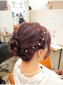 結婚式お呼ばれヘア 編み込みバラシニヨン