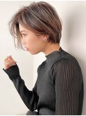 前髪長めショートショートボブシースルー前髪ハンサムショート