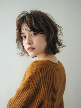 フレーム 博多店(FRAME) ふんわりボブパーマ×ブリーチ無し透明感ベージュ