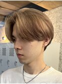 ミルクティーベージュダブルカラー韓国風メンズセンターパート
