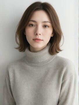 アッシュベージュ 透明感カラー 顔周りカット 外ハネボブ 20代