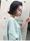 切りっぱなしボブ×外ハネ×アッシュカラー×黒髪×梅田ボブ