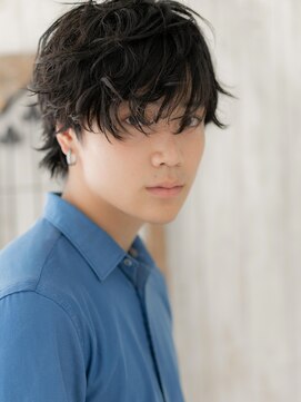 メンズヘア ビーセカンド 草加店(MENS HAIR B-2) モテ抜け感ランダムソバージュの黒髪ラフマッシュL草加