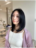 顔まわりレイヤー　ワンカールミディアム　前髪なし