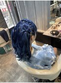 ハーフツイン編み込みカチューシャ髪リボン