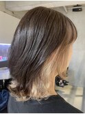 レディースミディアムボブ外ハネインナーミルクティーベージュ