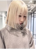 ホワイトブロンドホワイトグレージュミルクティーベージュボブ
