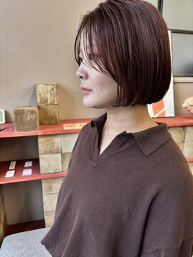 フェンヘアーアイス 中目黒(Fen.hair ici) 20代30代40代大人可愛いオレンジブラウンレイヤーボブ