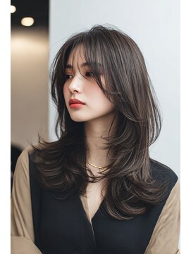 ケシキ 表参道 原宿(kesiki.) ミディアムレイヤー顔周りレイヤーココアブラウン韓国へア