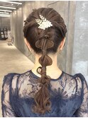 ヘアセット 結婚式ヘア タイトヘア ポニーテール 編みおろしヘア
