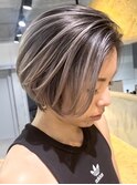 バレイヤージュ１/イメチェン/ホワイトブロンド/外ハネボブ/美髪