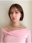 ミニボブ ワンレン フレンチバング ミルクティーブロンド