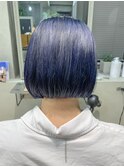 ミニマムボブ、ネイビーブルー、デザインカラー、前下がり
