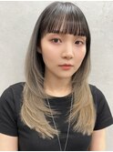 ハイライト/黒髪/ボブウルフ/ネイビージュ/小顔/ワンレン