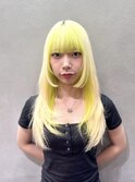 ステップカット×ネオンイエロー×ホワイトブロンド