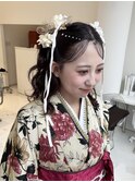 成人式卒業式ヘアセットヘアアレンジピンクブラウン