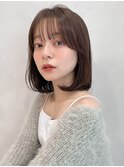 小顔カット ボブ サイドバング 内巻きボブ ブラウンベージュ