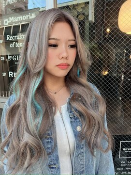 ルフレ 新宿本店1st(Reflet) 水色ハイライト/プルエクステ