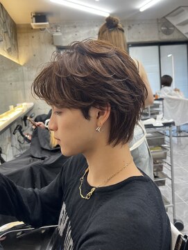 サイン 渋谷(SIGN) メンズセンターパートミディアムカルマパーマボブマッシュウルフ