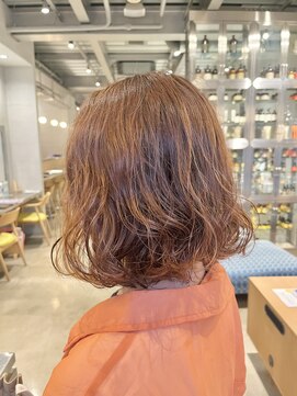 オーガニック リブ 川越(organic+live) 大人可愛いゆるふわボブパーマオレンジカラーハイライト