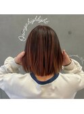 切りっぱなしボブ × ピンクバレイヤージュ