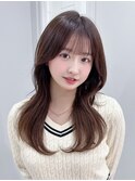 顔周りレイヤー大人ガーリー韓国ヘア似合わせカット_F1345