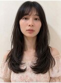 透明感/ダークブラウン/ロングレイヤー/顔まわりカット