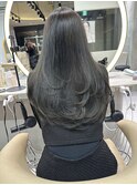 ★丸型逆三角ホワイトグレージュデジタルパーマチェリーブラウン