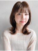 愛され美髪うる艶髪ワンカールセミディ艶感ハイライトカラー
