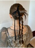 ★結婚式お呼ばれドレスヘア編み込みポニーテールアップスタイル