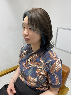 ネイロ 錦糸町(NeiRo) フェイスフレーミングマッドブルー外ハネくびれミディアムヘア