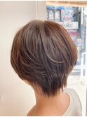 小顔丸みショート ベージュブラウン