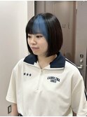 デザインカラーブルーアッシュブリーチダブルカラー丸みボブ横浜
