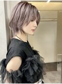 ピンクグレージュウルフ　ボブウルフ　ウルフカット